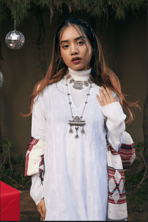 Chikankari Hand embroidery Anarkali Dress in Cotton White